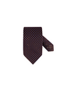 A classic necktie with a brown base color, adorned with a light blue pattern dots. 