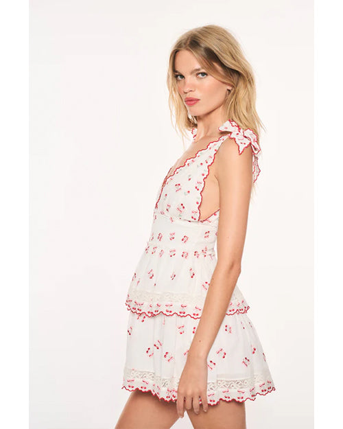 LoveShackFancy | Soira Cotton Cherry Mini Dress | White