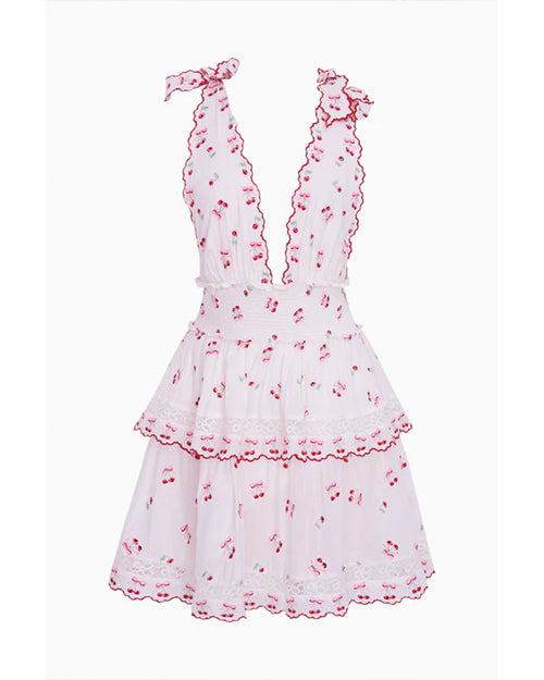 LoveShackFancy | Soira Cotton Cherry Mini Dress | White