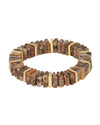 Circular bracelet made of rectangular stone beads in brown and earthy tones, accented with gold-colored spacers adorned with small, clear gemstones.