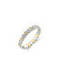 An elegant ring featuring a pattern of alternating yellow and silver heart-shaped gold links, each heart adorned with pave diamonds presented on a white background.