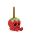 Plush toy shaped like a apple candy with a stem on a white background