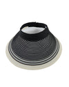 Striped visor hat with black and white stripes on a white background