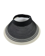 Striped visor hat with black and white stripes on a white background