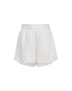 White linen shorts on a white background.