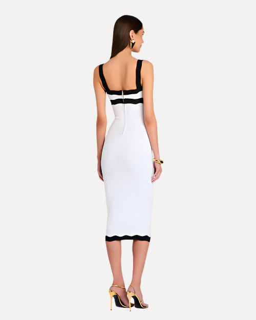 RETROFETE | Wynra Knit Dress | Optic White & Metallic Black