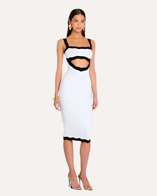 RETROFETE | Wynra Knit Dress | Optic White & Metallic Black