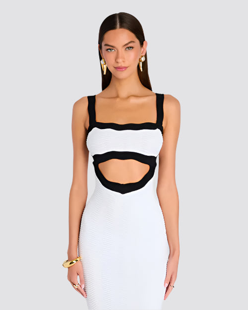 RETROFETE | Wynra Knit Dress | Optic White & Metallic Black