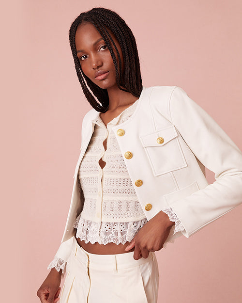 LOVE SHACK FANCY | Xander Cropped Leather Jacket |  White