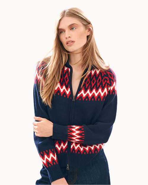 JUMPER 1234 | Ski Zip Up Sweater | Navy & Red