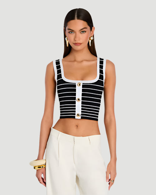 RETROFETE | Zadie Knit Top | Metallic Black & White