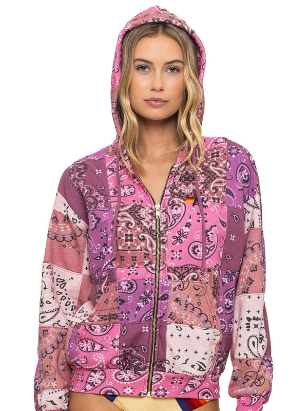 AVIATOR NATION | Bandana Quilted Zip Hoodie | Pink