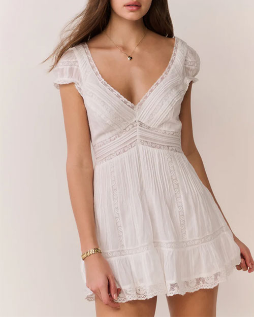 long slip dress with lace Petite Plume Women's Silk Lace Slip Dress in White M main image 0