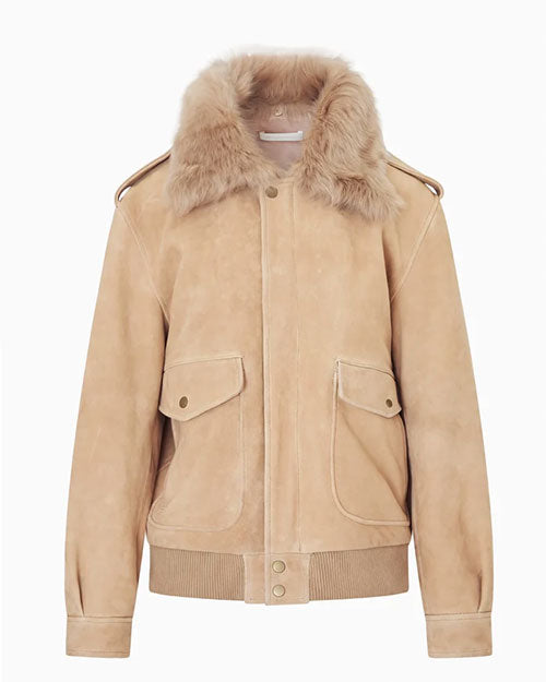 LoveShackFancy | Eveline Suede Bomber Jacket | Biscotti Tan