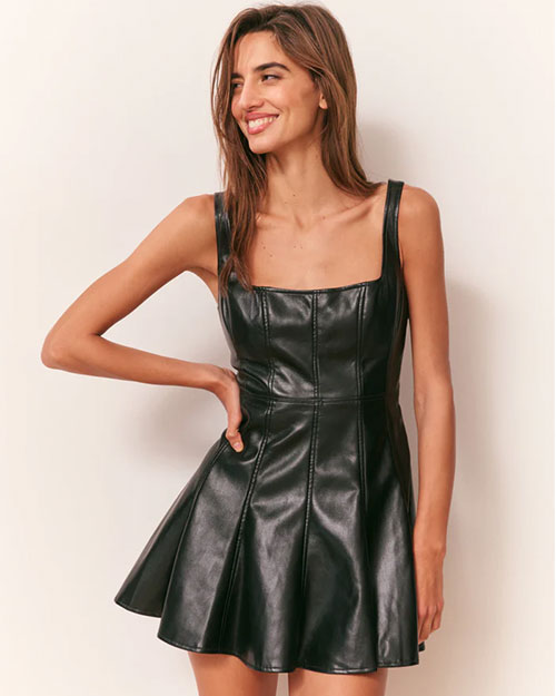 LoveShackFancy | Fauber Faux Leather Mini Dress | Black
