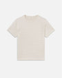 Product image of a cream short-sleeve crewneck T-shirt displayed flat against a light background, featuring subtle horizontal ribbed texture, a clean neckline, and a simple, minimal silhouette.
