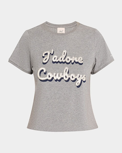 CINQ A SEPT | J'adore Cowboys Embellished Shrunken Tee | Heather Grey