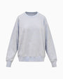 Light gray long-sleeve sweatshirt with a subtle embossed pattern, featuring a crew neckline, ribbed cuffs, and ribbed hem, displayed against a plain white background.