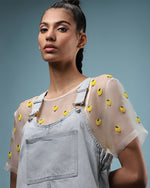 OLIVIA DAR | Lemon Organza T-shirt | White & Yellow