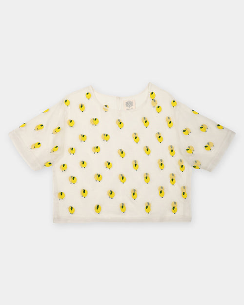 OLIVIA DAR | Lemon Organza T-shirt | White & Yellow