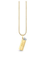 Gold necklace with a delicate chain and a pendant shaped like a lighter, featuring an engraved flame symbol and a silver-colored top.