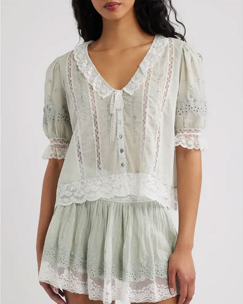 LoveShackFancy | Maurelle Cotton Lace Blouse | Eau De Nil – 29