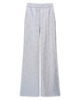 Light gray wide-leg pants with an elastic waistband and a subtle tonal floral pattern, displayed against a white background.