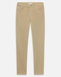 Product image of tan slim-fit pants displayed flat against a light background, featuring a mid-rise waist with belt loops, a button and zip closure, and classic five-pocket styling with metal rivets. The pants have a clean, tailored silhouette with straight, narrow legs and minimal visible fading.
