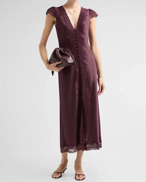 LoveShackFancy | Para Satin & Lace Midi Dress | Fresh Espresso