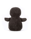  Back view of a dark gray plush toy with a rounded head, plump body, and two short arms extended outward. The toy has a soft, fuzzy texture.