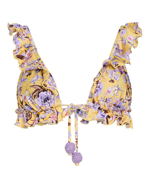 PATBO | Peony Print Lycra Flower Embellished Bikini Top | Yellow