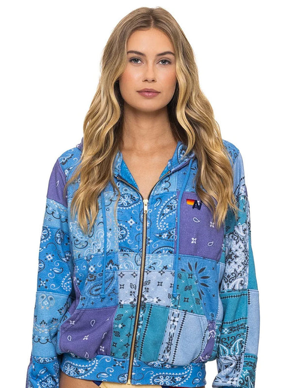AVIATOR NATION | Bandana Quilted Relaxed Zip Hoodie | Blue