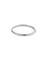 A polished silver bracelet with a smooth, minimalist design and a subtle hinge closure, displayed on a light background.
