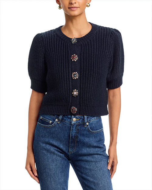 CINQ A SEPT | Rita Baroque Embellished Cardigan | Navy