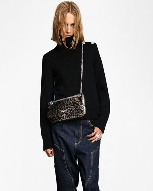 ZADIG & VOLTAIRE | Rock II Metal Leopard Clutch | Silver