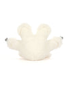 Plush toy shaped like a white bear paw with three fluffy toes, each featuring a small gray claw. The toy has a soft and cuddly texture.