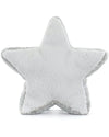 Back view of a plush star-shaped toy in light gray with shimmery silver edges. The star has a soft, smooth texture and no visible facial features from this angle.