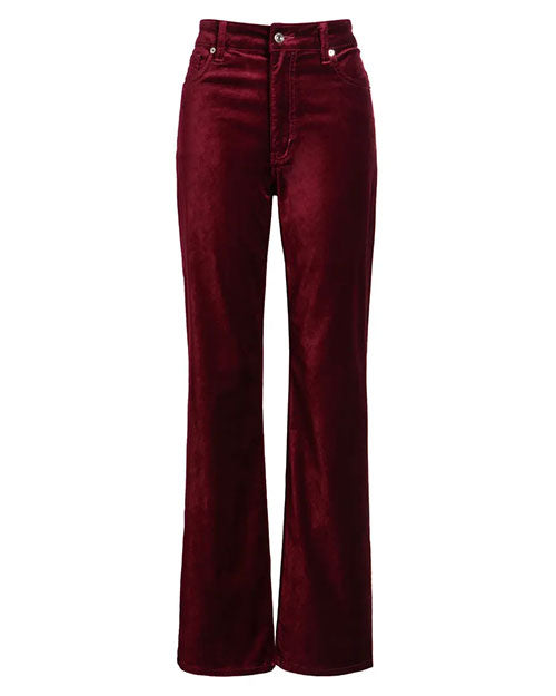 burgundy velvet straight-leg pants