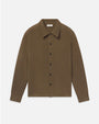 Product image of a brown knit sweater with a pointed collar, button-front placket, long sleeves, and ribbed cuffs and hem. The relaxed-fit sweater is shown laid flat against a light gray background.