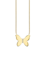 Gold butterfly necklace on a white background