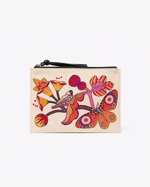 INOUI EDITIONS | Embroidered Botanique Pouch | Powder