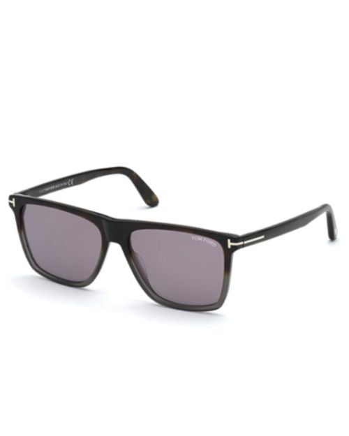 A pair of Tom Ford sunglasses with a colored Havana frame and smoke mirror lenses, exemplifying luxury and contemporary fashion.