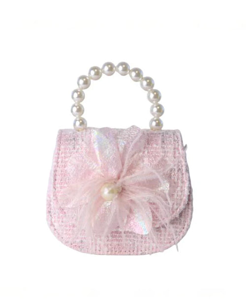 DOE A DEAR | Feather Floral Tweed Kids Purse | Pink