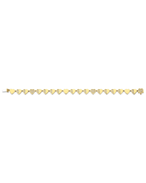Gold bracelet with heart-shaped links on a white background