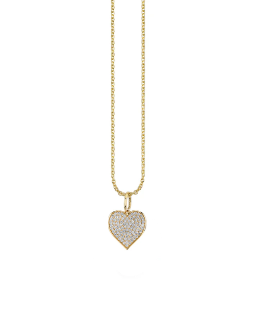 Gold heart-shaped pendant necklace on a white background