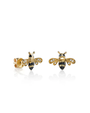 Gold bee-shaped earrings with black gemstones on a white background