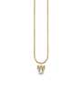 Gold necklace with a bow pendant on a white background