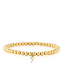 Gold beaded bracelet with a palm tree charm on a white background