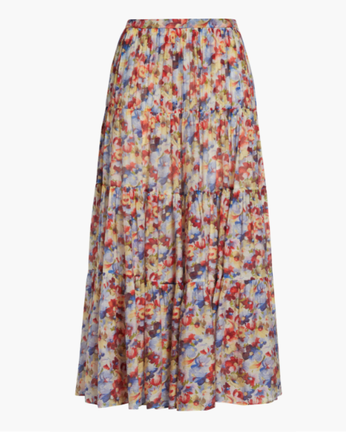Multicolored floral skirt on a white background