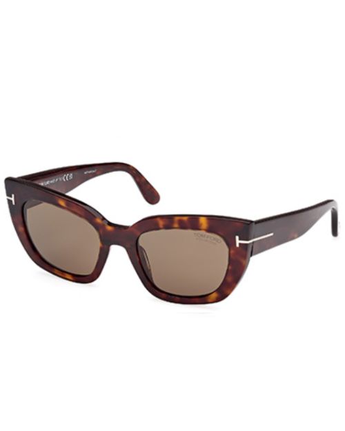 Tom Ford Athena cat-eye sunglasses in Dark Havana with brown polarized lenses, showcasing a stylish and elegant design.
